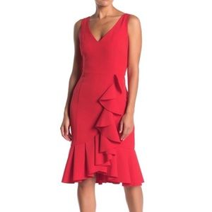 MARINA V-Neck Red Sleeveless Ruffle Dress 10 NWT